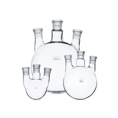 Kelalang Kaca Bentuk Lurus Dengan Tiga Leher Dan Mulut Tanah Standard Untuk Makmal